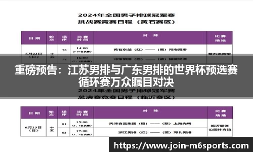 重磅预告：江苏男排与广东男排的世界杯预选赛循环赛万众瞩目对决
